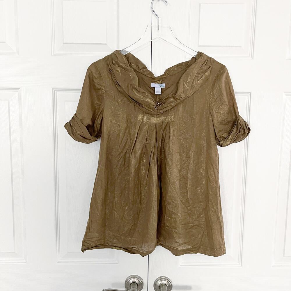 Vera Wang Brown with Gold Metallic Boatneck Top
